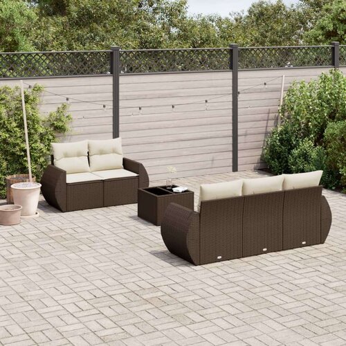 VidaXL 6-dijelni set vrtnih sofa od poliratana s jastucima smeđi Slike