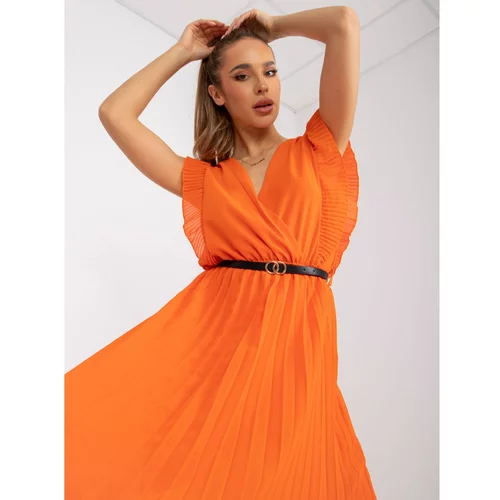 Fashion Hunters Orange midi dress with envelope Marine neckline