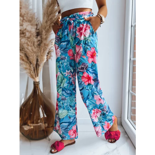 DStreet Patterned women's trousers FLOWER EXPLOSION turquoise