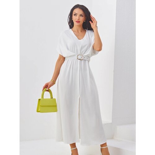 Resti Women's midi dress with short sleeves, V-neck and front slit Cijene