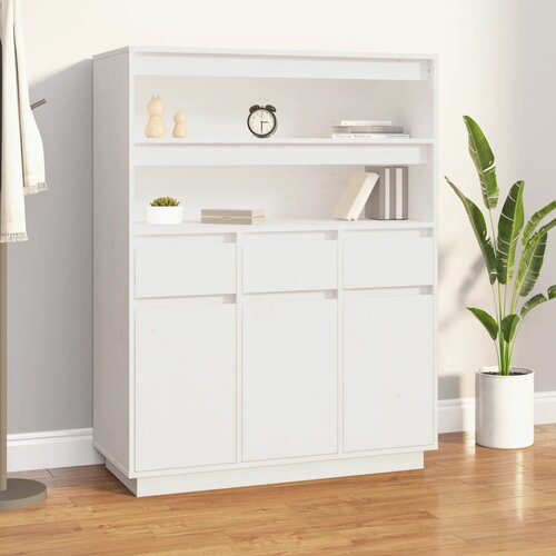 The Living Store Visoka omara bela 89x40x116,5 cm trdna borovina - Visoka Omara, (21436070) Slike