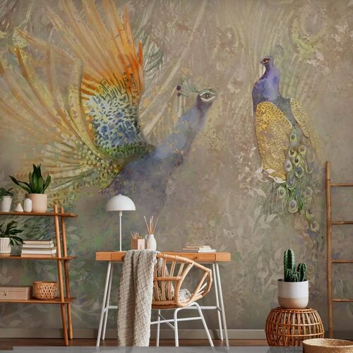  Foto tapeta - Peacocks in dance - bird motif among an abstract pattern with ornaments 250x175 Premium Slike