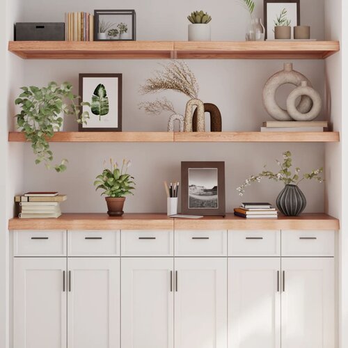 The Living Store Stenska polica svetlo rjava 160x50x(2-6) cm trdna hrastovina - Stenska Polica, (21437960) Slike