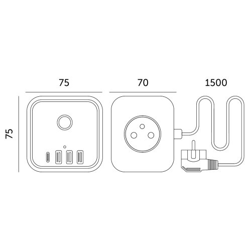  Kockasti produžni kabl sa prekidačem LINEA 3x230V + 4xUSB A/C, beo Slike