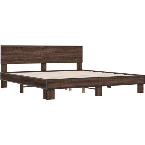 vidaXL Posteljni okvir rjav hrast 200x200 cm inženirski les in kovina, (21151883) Cene