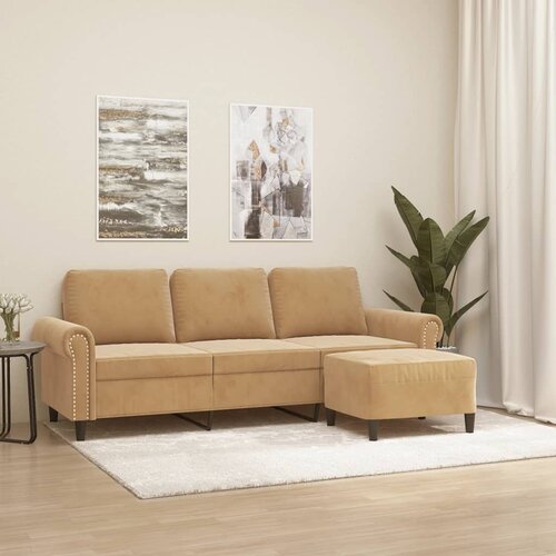  The Living Store Kavč trosed s stolčkom za noge rjav 180 cm žamet - Trosed S Stolčkom Za Noge, (21485128) Cene