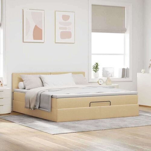 VidaXL Otomanski krevet s madracem krem 180x200cm od tkanine Slike