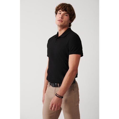 Avva Men's Black 100% Cotton Jacquard Polo Collar Standard Fit Regular Cut T-shirt Slike