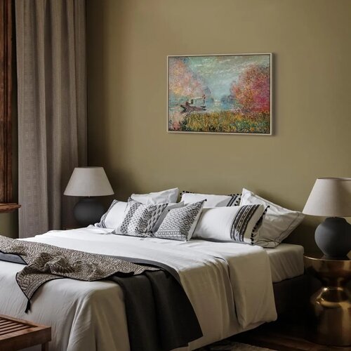  Slika - Claude Monet &amp;ndash; Boat on the Seine 60x40 U prirodnom drvenom okviru Slike