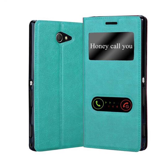Cadorabo Sony Xperia M2/M2 AQUA v mint turquoise - Za&scaron;čitni ovitek z magnetnim zapiranjem, stoječo funkcijo in 2 okencema za gledanje, (20561173) Cene