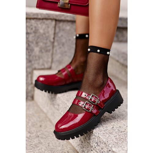 FB3 Women&amp;#039;s Lacquered Brogues with Straps Burgundy Terione Slike