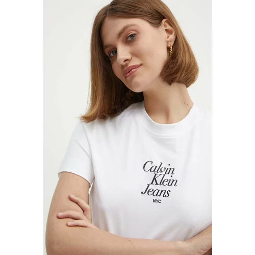 Calvin Klein Jeans Bombažna kratka majica ženska, bela barva, J20J224890