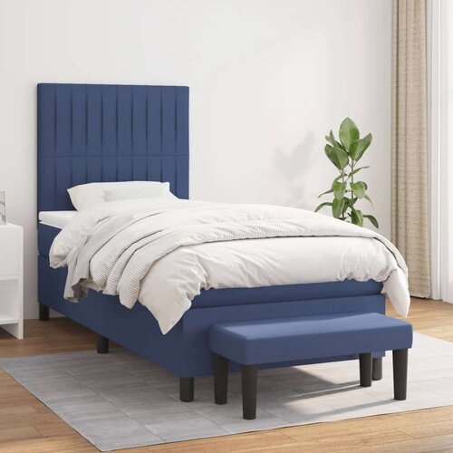 Box spring postelja z vzmetnico moder 90x200 cm blago Slike
