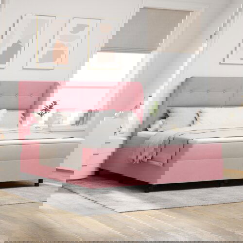 Box Spring Krevet s Madracem Ružičasta 180x200 cm Baršun Cijene