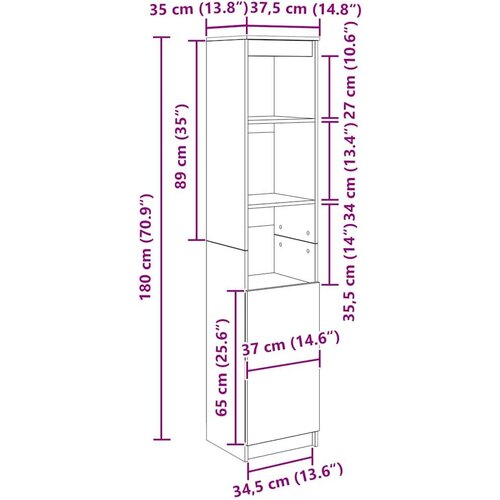 VidaXL Visoka ploča sonoma hrast 37,5x35x180 cm izrađeno drvo Slike