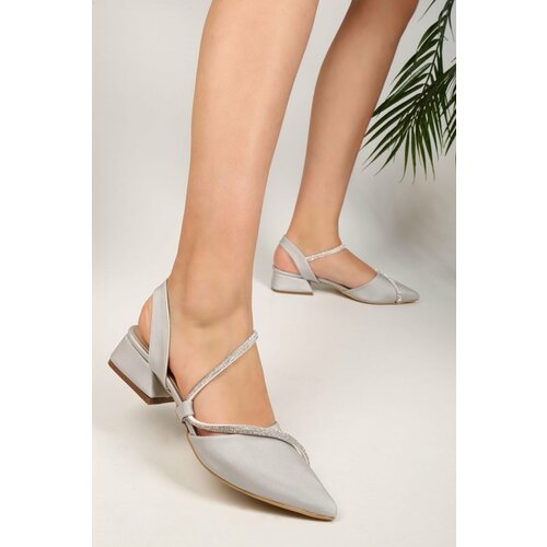 Shoeberry Women's Tue Silver Satin Stone Heeled Shoes Slike