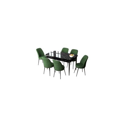 Hanah home set trpezarijski sto i 6 stolica zen black marble khaki Cene