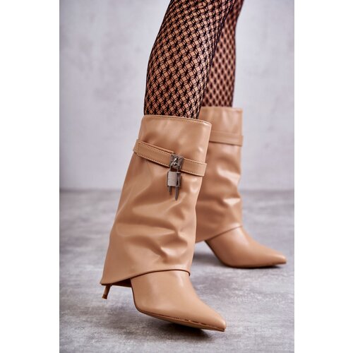 Boto Leather Slip-On Boots On A High Heel beige Steffi Cene