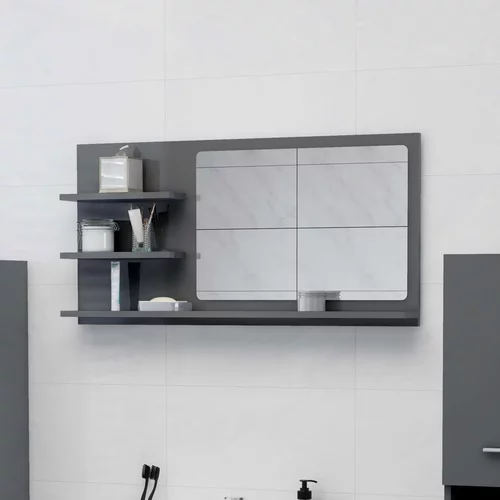 vidaXL kopalniško ogledalo visok sijaj sivo 90x10,5x45 cm iverna pl.