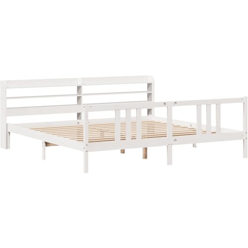 vidaXL Posteljni okvir z vzglavjem bel 200x200 cm trdna borovina, (21303760) Cene