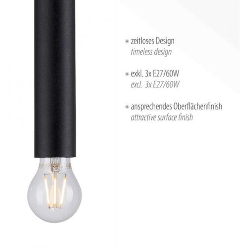 LEUCHTEN DIREKT 15618-18 - Luster na sajli BRUNA 3xE27/60W/230V crna Slike