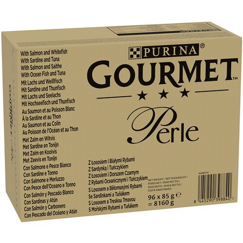 Gourmet Mega pakiranje Perle 96 x 85 g - Losos i bijela riba, sardina i tuna, losos i crni bakalar, morska riba i tuna Cijene