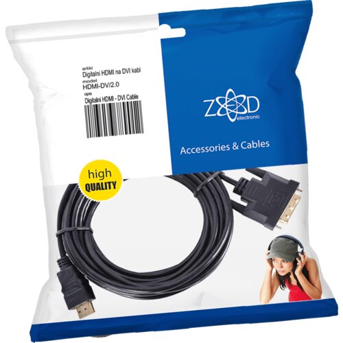 Zed_Electronic HDMI na DVI kabl, 2.0 met, ver. 1.4 - HDMI-DV/2.0, Crni Slike