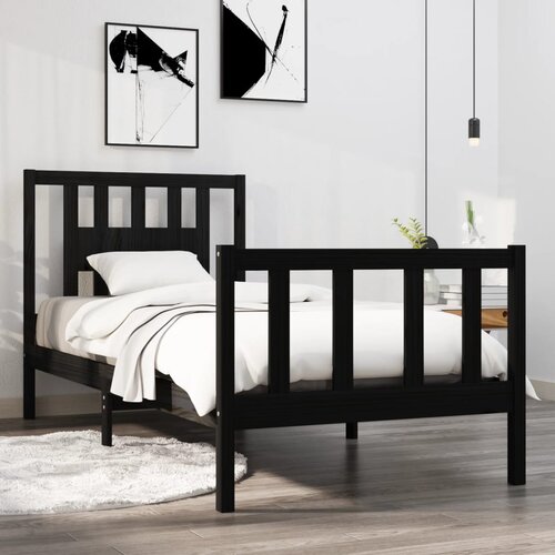 The Living Store Posteljni okvir črn iz trdnega lesa 90x190 cm - Posteljni Okvir, (21527631) Slike