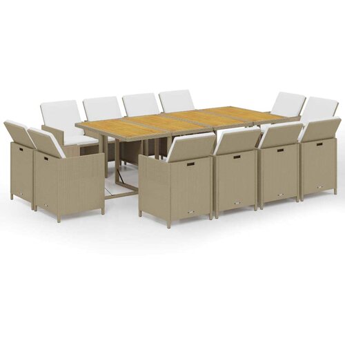  13-dijelni vrtni blagovaonski set od poliratana s jastucima bež 219 cm table length Slike