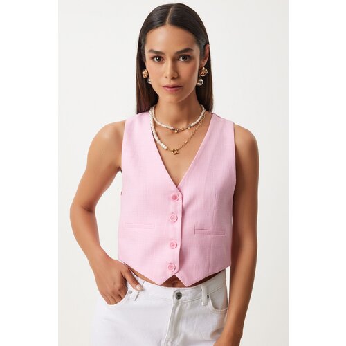 Happiness İstanbul Women's Pink Linen Short Vest Cene