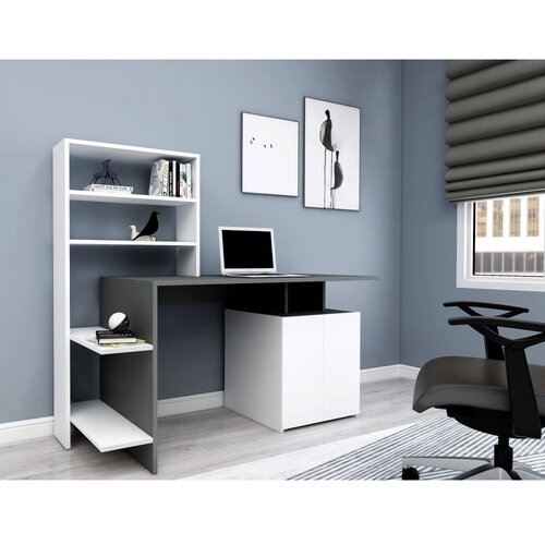Hanah home Bijeli antracit radni sto 146,3x73,8x60 cm, Bijela Cene