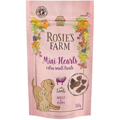 Rosie's Farm prigrizki Puppy & Adult "Mini Hearts" jagnjetina - 50 g Cene