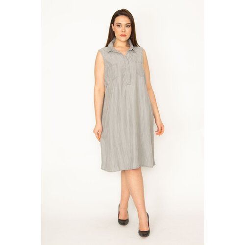 Şans Women's Gray Fabric Front Paw Buttoned Embroidery And Pocket Detailed Dress Slike