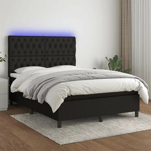  Box spring postelja z vzmetnico LED črna 140x190 cm blago, (20893060)