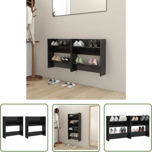 The Living Store Stenska omara za čevlje 2 kosa visok sijaj črna 60x18x60 cm - Stenska Omarica Za Čevlje, (21744555) Cene