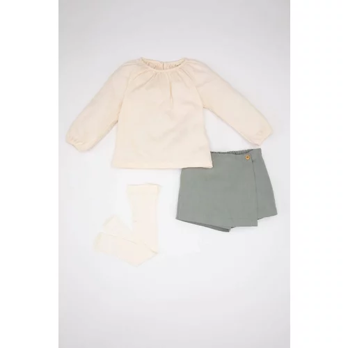 Defacto Baby Girl Gabardine Blouse Shorts Skirt Socks 3 Piece Set
