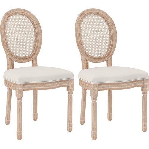 HOMCOM Jedilni stol, poliester, gumijev les 57D x 48&Scaron; x 96V cm, krem bel, (5000242694) Cene
