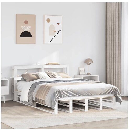 vidaXL Posteljni okvir brez vzmetnice bel 140x190 cm trdna borovina Cene