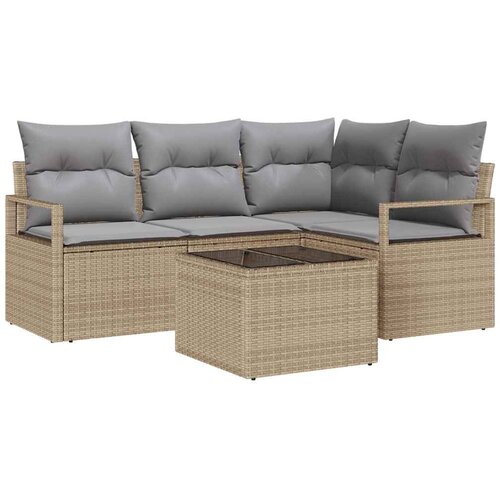 vidaXL Kavčna garnitura 5 pcs Bež poli ratan, (5000154208) Cene