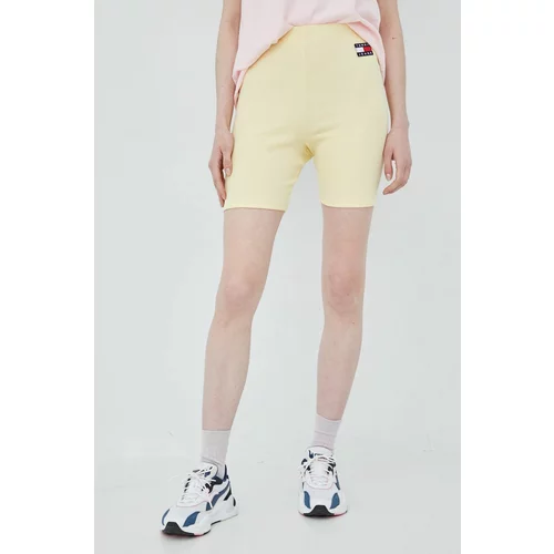 Tommy Jeans Kratke hlače za žene, boja: žuta, glatki materijal, visoki struk
