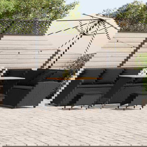 vidaXL Vrtna sedežna garnitura 4-delna z blazinami L črn poli ratan Cene