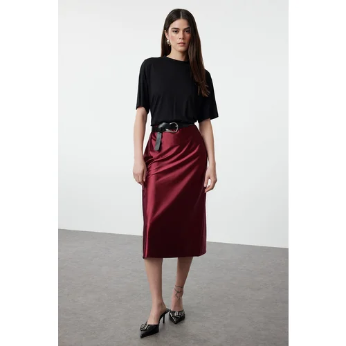  Claret Red Premium Satin A-Line/A-Line Skirt