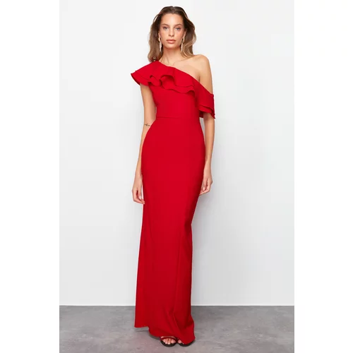Trendyol Red Flounce Detailed Woven Elegant Evening Dress