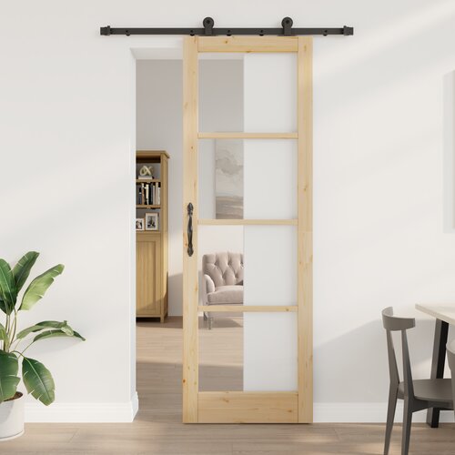 vidaXL Drsna vrata s kompletom strojne opreme 'ORKDAL'78x232 cm, Notranja vrata z steklom 'ORKDAL'78x232x4 cm iz trdnega borovega lesa Cene