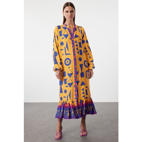 Trendyol Orange Printed Wide Kseim Border Pattern Detailed Woven Dress Woven Dress Cene