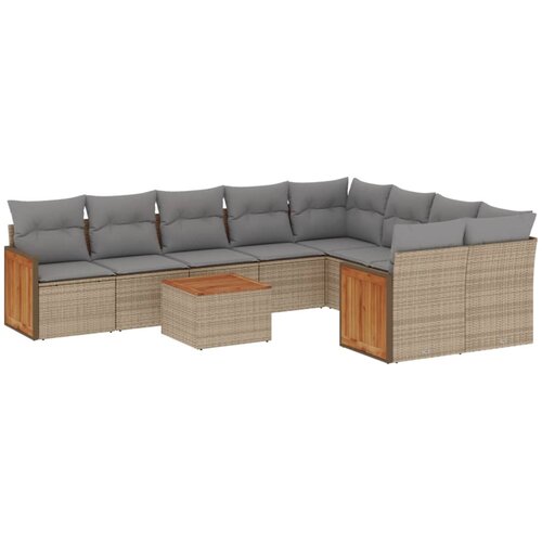  10-dijelni set vrtnih sofa s jastucima bež od poliratana Slike