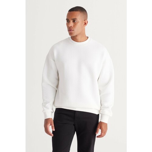 AC&Co / Altınyıldız Classics Men's Ecru Loose Fit 3 Thread Crew Neck Cotton Sweatshirt with Fleece Inside Cene