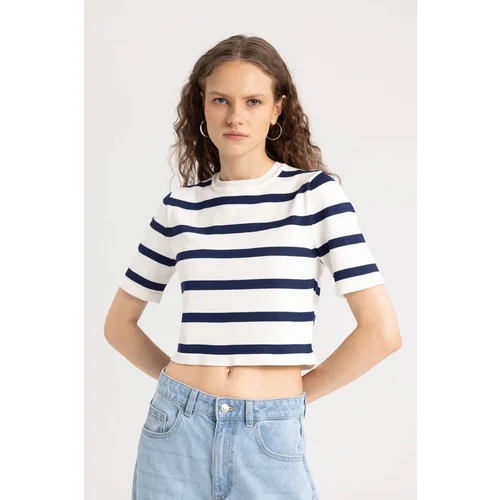 Defacto Fitted Crew Neck Striped Short Sleeve Knitted T-Shirt