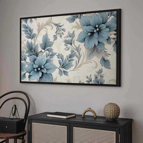  Slika - Turquoise Flowers in Retro Ambience Floristic Ornaments 60x40 Cene