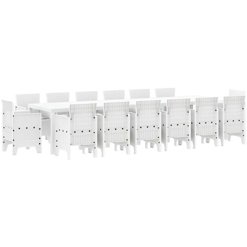  Set od 15 komada vrtnih blagovaonskih setova s jastucima bijeli poliratan  vrtni stol bijeli 200x100x73 cm poliratan  vrtni stol Cijene